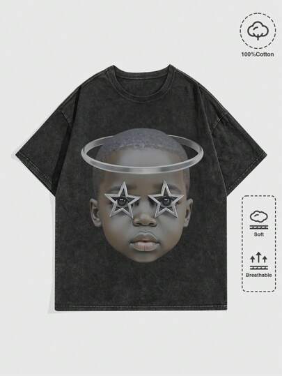 Street Life Herren Grafik-Muster Rundhals Kurzarm Lässig T-Shirt mit Schneeflocke