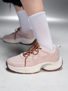 Vate Women's Beige Fashion Design Outdoor Chunky Sneakers, Shock-Absorbing, Suitable For Daily Wear, Vacation, Festivals, Platform Wedge New Year Holiday Tainers