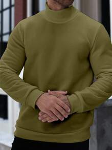 Manfinity Homme Plus Size Men High Collar Plain Long Sleeve Casual Pullover Sweatshirt, Autumn/Winter