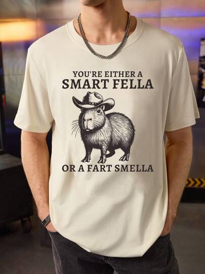 Manfinity Dauomo Vintage Smart Capybara 90s Shirt, Funny Capybara Retro T-Shirt, Retro 90s Shirt, Washed Shirt, Distressed Vintage Shirt, Unique Gift