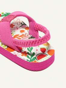 Cozy Pixies Summer Vacation Open Toe Slip-On Sandals With Elastic Band, Fruit & Cartoon Pattern Flip Flops - Hot Pink - View 8