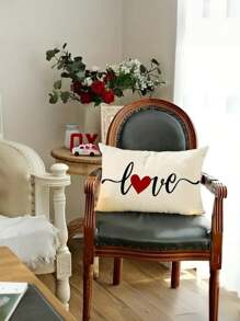 Fundas de almohada con corazón rojo estilo contemporáneo de lino para el Día de San Valentín - 30 x 50 cm, una sola cara, sin relleno - lavable a máquina, cierre con cremallera, adecuado para varios tipos de habitaciones, tela de lino, decoración de otoño, decoración de la habitación