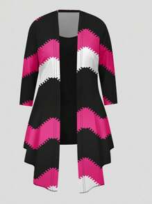 3pcs Retro Wave Print Casual Set : Top, Pants, Jacket - Multicolor - View 3