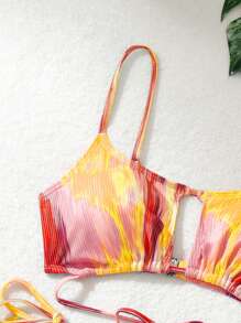 SHEIN Swim Summer Beach Women's Tie-Dye Halter Neck Bikini Swimwear Set For Vacation - Multicolor - View 3
