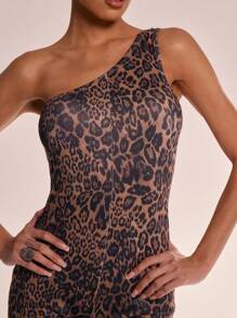 MUSERA One Shoulder Leopard Capri Unitard, Sexy Club Spring Summer Vacation Elegant - Multicolor - View 4
