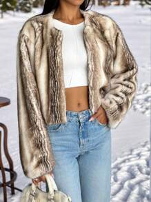 SHEIN Privé Women's Fashion Ombre Fluffy Coat, Suitable For Winter - Multicolor - View 3