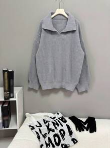 Manfinity Dauomo Jersey tejido de polo holgado informal, otoño/invierno - Gris - Ver 3