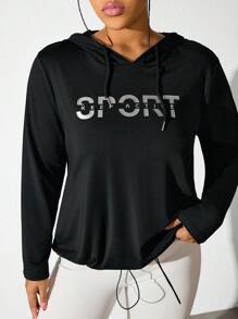 SHEIN Sport Studio Women's Letter Print Casual Hoodie Sweatshirt, Simple Design For Everyday Wear