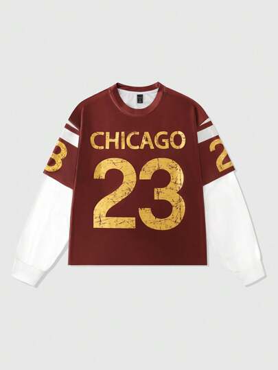 Camiseta holgada de doble capa con mangas 2 en 1 para hombres