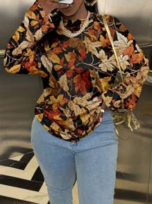 SHEIN Slayr Women Floral Print Round Neck Long Sleeve Casual Loose T-Shirt, Autumn Graphic Tees Women Tops For Spring Outfit