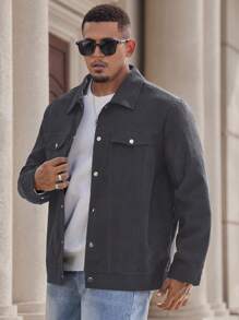 Manfinity Homme Chaqueta casual de manga larga con bolsillo y abotonadura delantera para hombres de talla grande