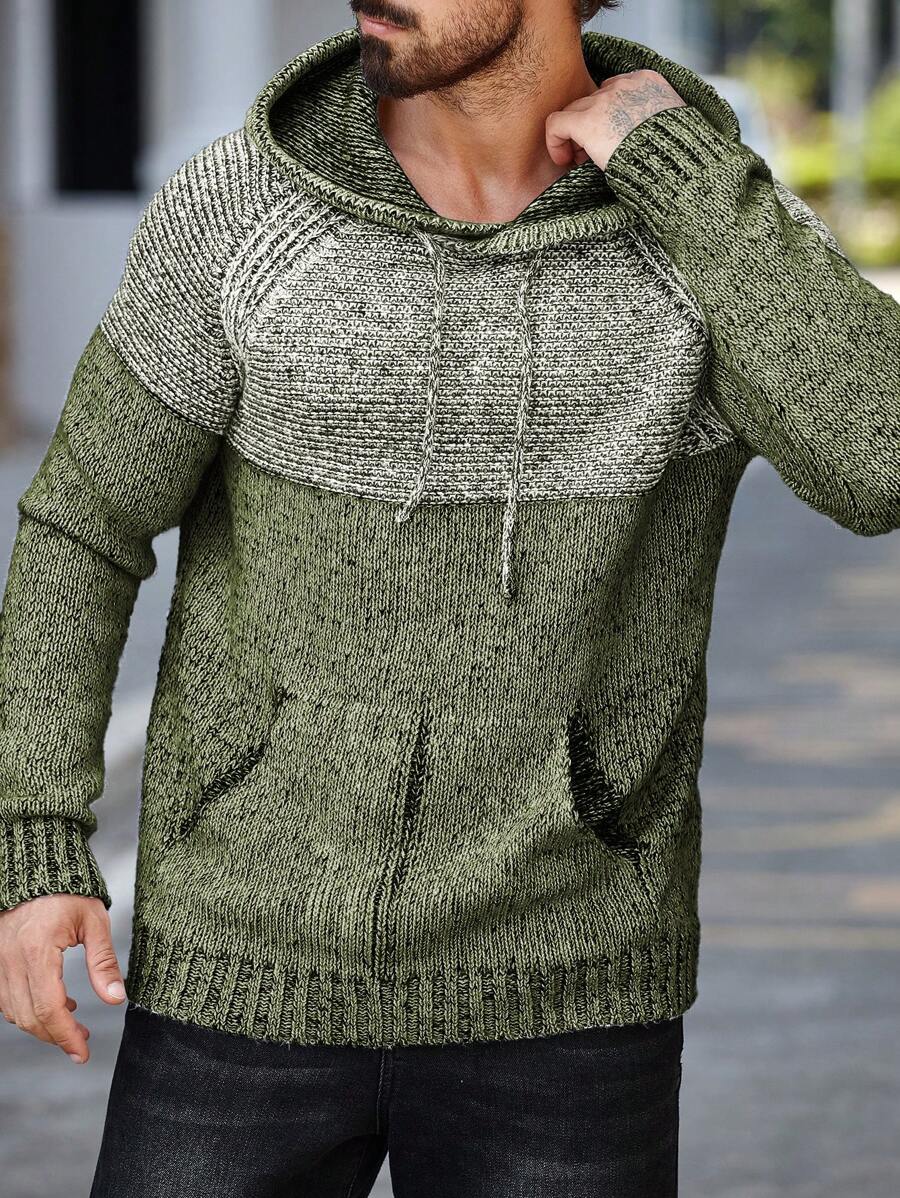 Manfinity Homme Men's Solid Color Patchwork Pocket Minimalist Casual Hoodie Sweater - Green - View 1