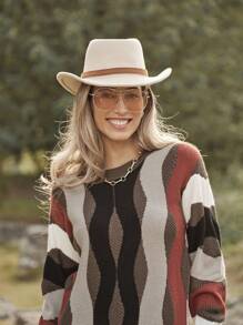 LanaWest Women's Striped Crew Neck Loose Casual Country Style Sweater Knit Pullover Fall Winter Outfit