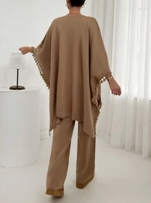 EURMUSE Black And White Colorblock Sweater And Pant Knit Set - Beige - View 2