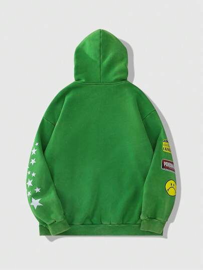 Street Life Men's Casual Star & Letter Print Zip Up Hoodie Sweatshirt, Autumn/Winter