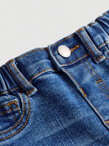 SHEIN Infant/Baby Girl Blue Denim Ripped Skinny Pants - Medium Wash - View 4