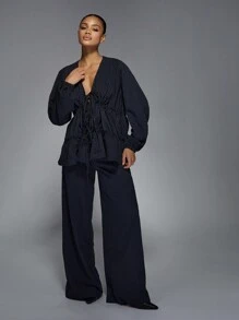 MISSGUIDED Elegant Pinstripe Peplum Blouse Trouser Coord Set Business Professional Wide Leg Pants Office Workwear Blazer Alternative Fall Winter Collection Professional Attire