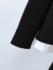 SHEIN LUNE Plus Size Women Autumn Long Sleeve Contrast Color Top & Wide Leg Pants Casual 2Pcs Sets Fall Cloth For Women