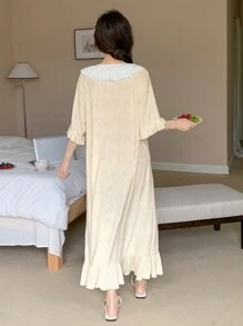 DAZY 甜美荷叶边系带领宽松睡袍睡衣 - 米色 - 查看 2