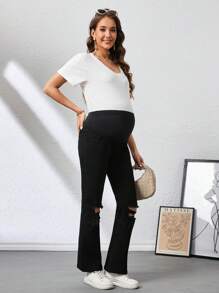 SHEIN Maternity Casual Denim Pants, Stylish Everyday Wear - Black - View 4
