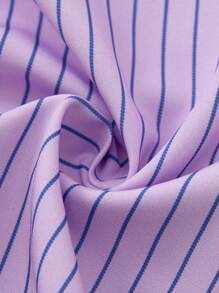 PrepCrw 年轻女孩宽松条纹荷叶边衬衫，学院风，适合春秋季节 - 粉色 - 查看 6