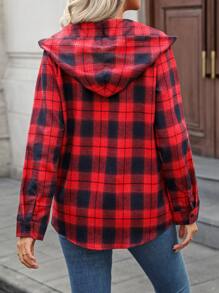INAWLY Chemise à capuche casual à manches longues, à carreaux, à simple boutonnage pour femmes, automne