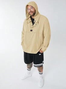 Manfinity VCAY Plus Size Men Casual Woven Hooded Half Zip Up Loose Raglan Jacket, Suitable For Spring & Autumn Everyday Wear - Khaki - View 3