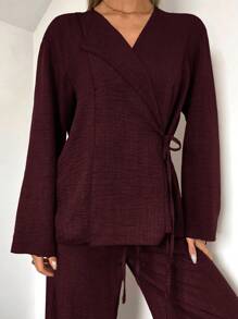 Siren Gaze Valentine's Day&New Year Women's Blazers, Burgundy Set,Suit Suits,Office Ladies' Wear, Business Ladies' Wear,Two Pieces Fall Outfits,Matching Outfits Couples,Shirt Set,Fall Clothes,Matching Family Pajamas,New Years Women Outfit Christmas Casual Red Spring - Burgundy - View 5