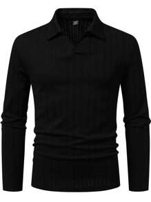 Claim Dot 男士纯色 Polo 衫，休闲时尚，适合日常穿着 - 黑色 - 查看 4