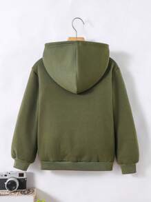 SHEIN 青少年男童休闲保暖连帽加厚针织卫衣秋冬女童服装 - 軍綠色 - 查看 2