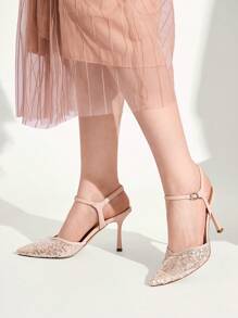 CUCCOO CHICEST Pink Glitter Pointed Toe Stiletto High Heel Sexy Ladies Pumps, Elegant And Graceful Style For Date Night Outfit - Apricot - View 6