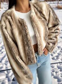 SHEIN Privé Women's Fashion Ombre Fluffy Coat, Suitable For Winter - Multicolor - View 1