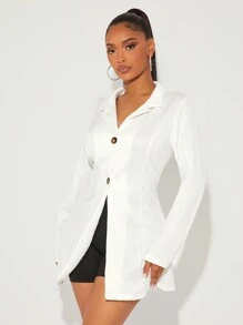 SHEIN SXY Abrigo blanco de corte regular para mujer con textura jacquard para otoño e invierno - Blanco - Ver 6