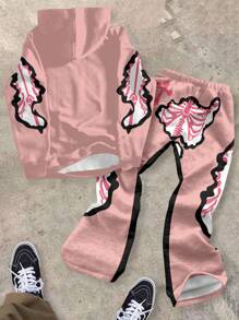 SHEIN Casual Tween Boy Two-Piece Set, Oversized Stylish Cool Hip Hop Punk Skull Graphic Print Hoodie Sweatshirt & Pants