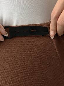 SHEIN Maternity Solid Drop Shoulder Coat & Drawstring Waist Pants Two Pieces Sets, Autumn/Winter - Coffee Brown - View 7