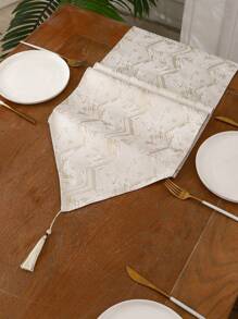 1 pieza Camino de mesa decorativo de jacquard, con patrón ondulado para la encimera de la cocina, decoración de otoño, decoración de la habitación - Beis - Ver 2