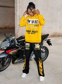 Manfinity Roghcode 男士骷髅印花抽绳连帽衫和运动裤休闲套装，万圣节服装，运动衫和运动裤套装，男士骷髅两件套服装，男士运动服，男士服装 - 彩色 - 查看 5