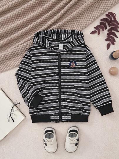 PrepCrw 适合秋冬季的男童休闲条纹土拨鼠印花针织宽松前拉链夹克