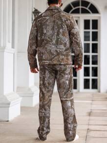 Manfinity Homme Men's Autumn Zip-Up Branch Print Jacket And Pants Set - Army Green - View 2