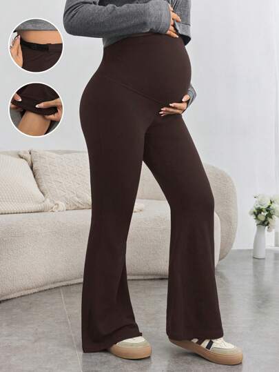 SHEIN Maternity Super High Waisted Skinny Flared Pants, Adjustable Stretchy Waist, Comfortable Sport Leggings