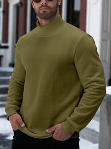 Manfinity Homme Plus Size Men High Collar Plain Long Sleeve Casual Pullover Sweatshirt, Autumn/Winter