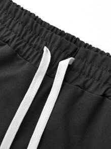 Manfinity Roghcode Graphic Men, Men's Digital Flame Print Drawstring Waist Loose Street Flared Trousers, Young Street Wear - Black - View 4