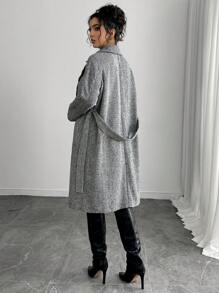 Chiquease Manteau trench à double boutonnage de style anglais, haute gamme de couleurs noir et blanc, mi-long, pour femmes, automne/hiver