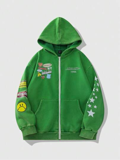 Street Life Sudadera con capucha tipo jersey con estampado de estrellas y letras, casual para hombre, para otoño/invierno