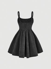 SHEIN MOD Vestido de tirantes delgados de mezclilla vintage para mujer, sexy, azul