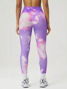 SHEIN Women's Everyday Fitness Sports Tie-Dye Seamless Thermal Leggings, Thick - Purple - View 1