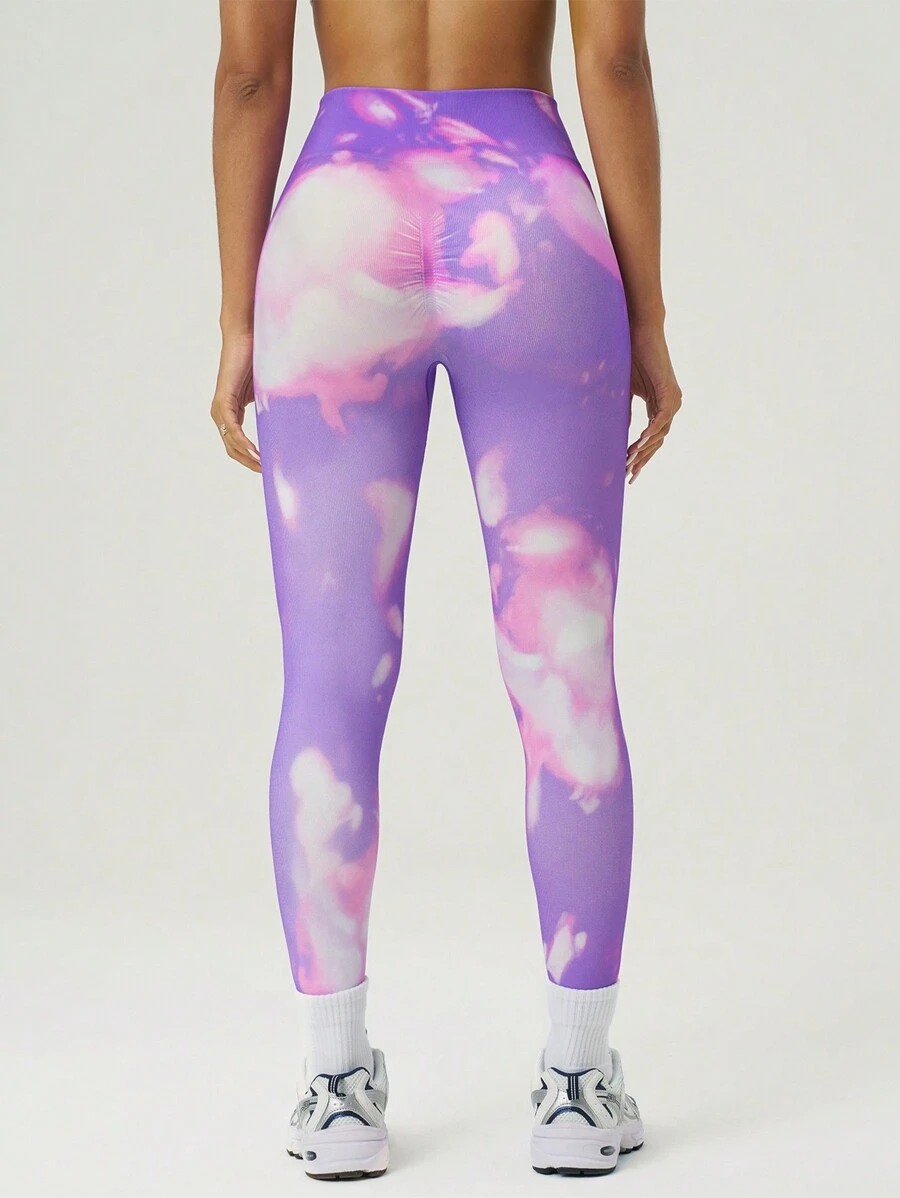SHEIN Women's Everyday Fitness Sports Tie-Dye Seamless Thermal Leggings, Thick - Purple - View 1