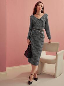 MOTF PREMIUM TWEED BUTTON UP COAT - Black - View 9