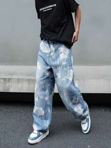 Manfinity Hypemode Men's Casual Floral Print Straight-Leg Jeans - Multicolor - View 4