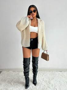 Zolique Áo khoác cardigan lông chồn giả nhiều màu kim loại bạc cho nữ - Màu Khaki - Xem 3